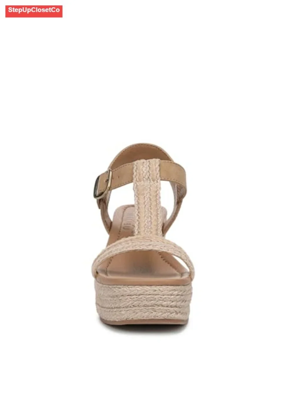 Strappy Wedge Sandals with Faux Jute Upper, Open Toe, Ankle Buckle